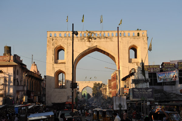 Gates along Pathergati Road in the heart of Hyderabads bazaar