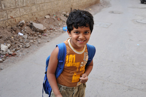 Smile from a young boy, old town Hyderabad