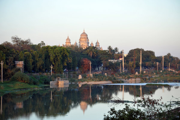 River Musi looking east to the domes of the Osmania General Hospital