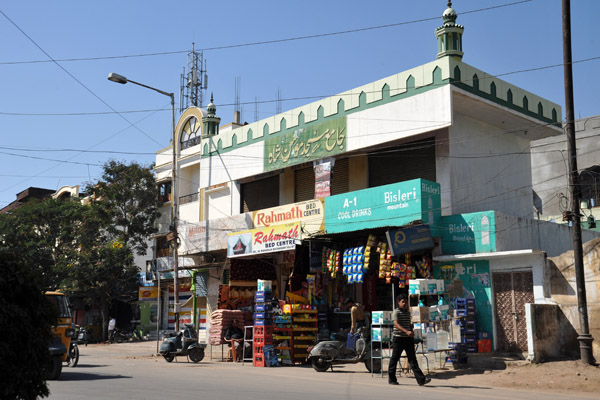 Shops in front of a small mosque, old Hyderabad