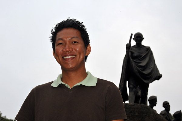 Dennis at the Gandhi Salt March Monument , New Delhi