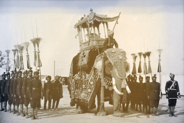 Historical photograph of an elephant palanquin sedan litter at the Imperial Hotel