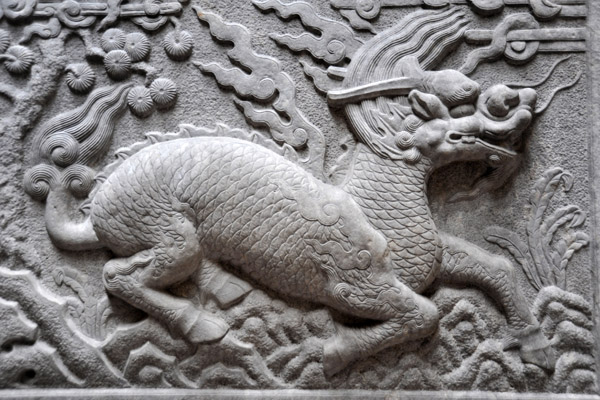 Mythical qilin carved on the tomb gate, ca 1660-1700