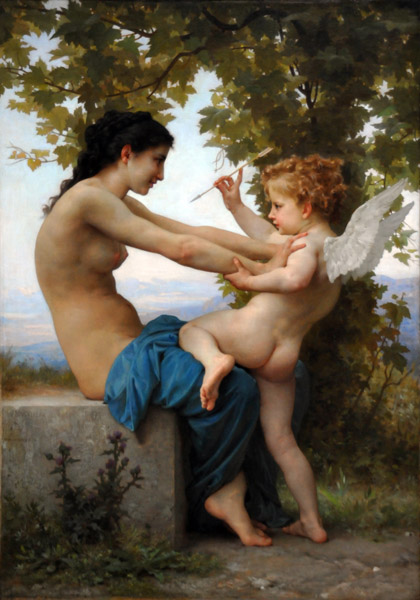 A Young Girl Defending Herself Against Eros, William Adolphe Bouguereau, ca 1880