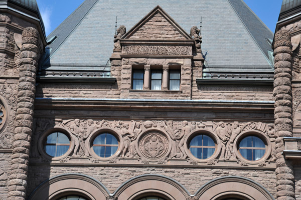 Ontario Parliament Faade - Music, Agriculture, Commerce, Art, Science, Law, Philosophy, Architecture, Engineering, Literature