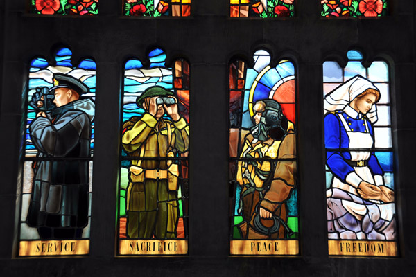 Soldiers' Tower Window - Service, Sacrifice, Peace, Freedom