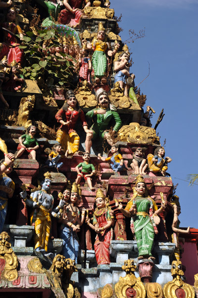 Colorful figures on the vimanam of the Sri Kali Temple