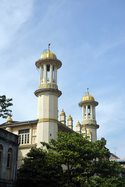 Twin minarets of the Moe Kya mosque on Shwebonthar Street, Yangon