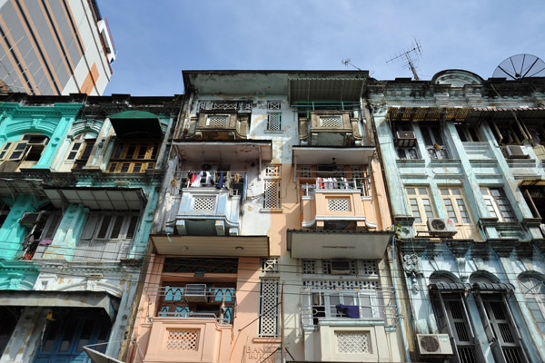 Old residential buildings of Central Yangon
