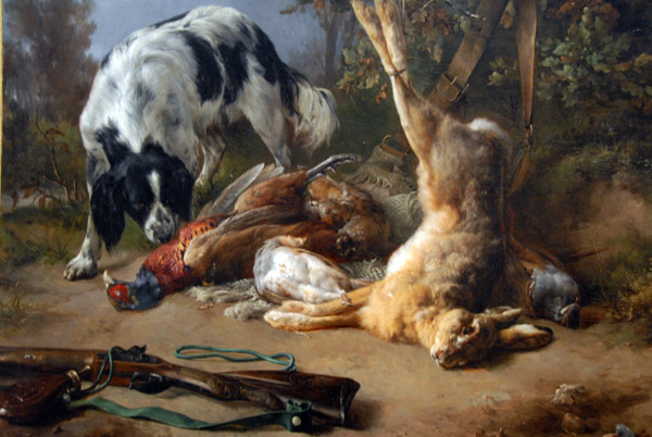 Spaniel with a Still Life of Dead Game, 1837, Jacques-Raymond Brascassat (1804-1867)