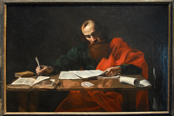 St. Paul Writing His Epistles ca 1618-20, attributed to Valentin de Boulogne (1591-1632)