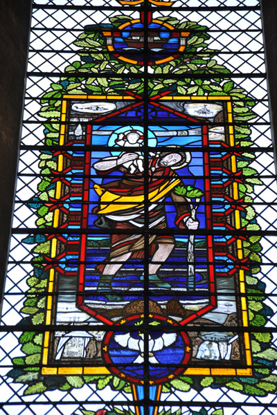 Military helicopters on a modern stained glass window, Salisbury Cathedral