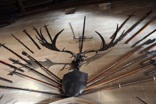 Pole arms and stag horns, Warwick Castle