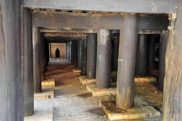 Some of the 267 teak wood pillars supporting Bagaya Monastery, Inwa