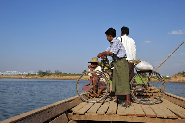 Bicycle on the ferry crossing the Myingte River near the confluence of the Irrawaddy
