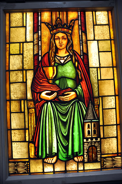 Stained glass window of St. Barbara, patron of miners, 1880
