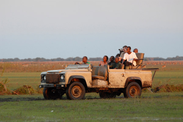 Land Rover crossing the Bangweulu Flats