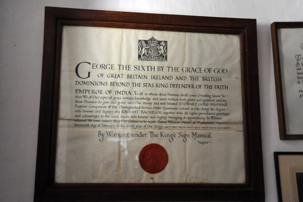 Knighthood of Stewart Gore-Browne by King George VI