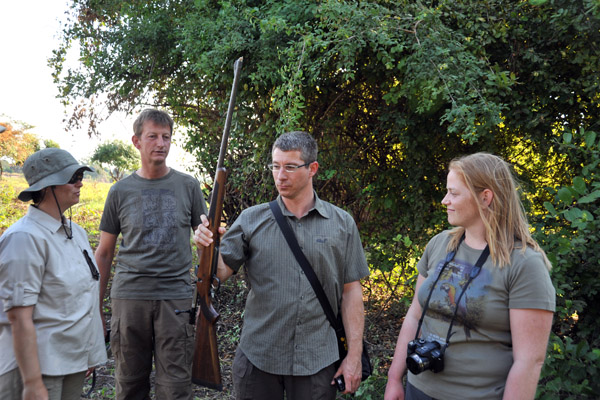 Reinhold with the Scout's rifle at the start of our walking safari to the Bush Camp