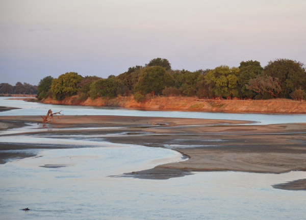 Looking across the Luangwa River to Wildlife Camp's Bush Camp