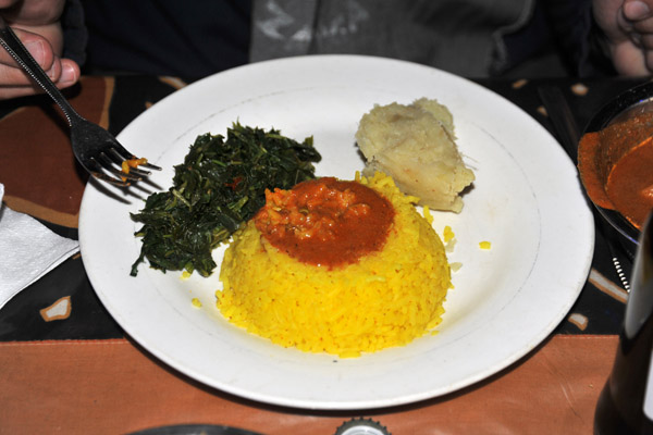 Bondwe, Kandolo - traditional veggies with yellow rice