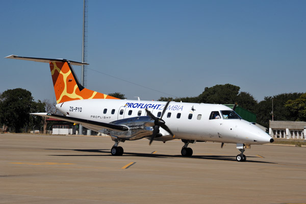 Proflight Zambia EMB120 (ZS-PYO) taxiing in from Lusaka with my lens just in time for our flight to Botswana