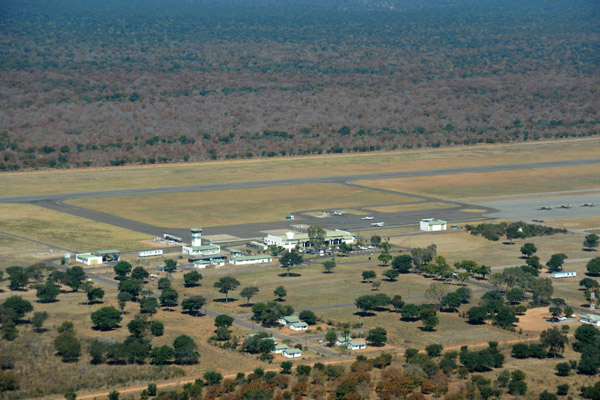 Aerial view of the ramp at Kasane Airport from the north