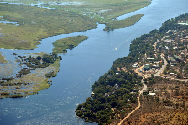 Chobe River and the Chobe Safari Lodge, aerial