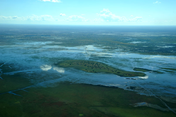 A large island in the Bangweulu Swamps just west of Chimbwi Airstrip