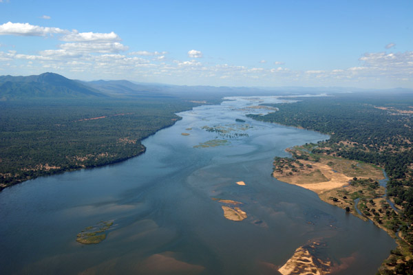 Zambezi River - Zambia on the left, Mana Pools National Park in Zimbabwe on the right