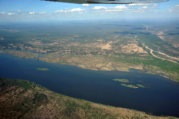 Looking across the Zambezi River to an airstrip in Zimbabwe