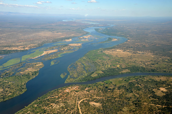 Kafue River joining the mighty Zambezi from the right
