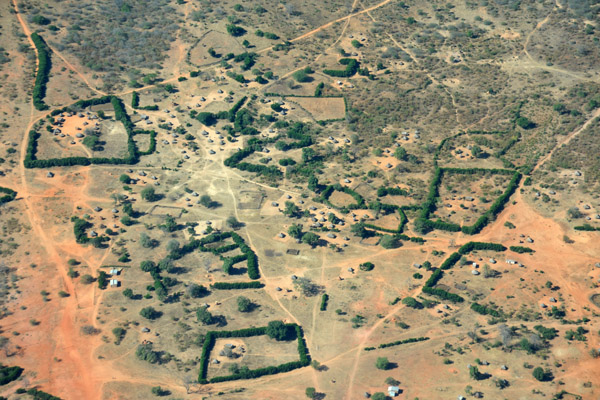 Traditional villages in Zambia surrounded by tall hedges