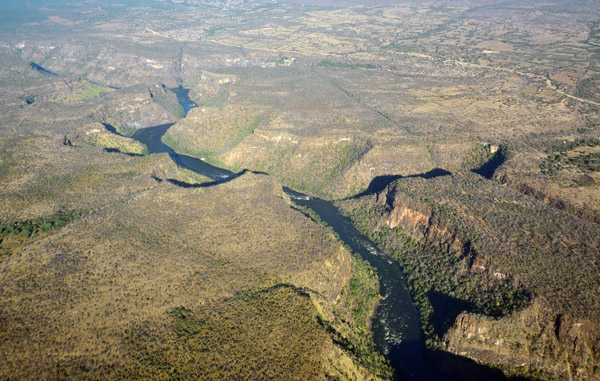 Zambezi River passing the Gorges Lodge, Zimbabwe