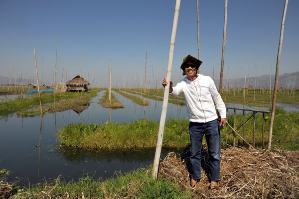 Standing on a floating garden, Inle Lake