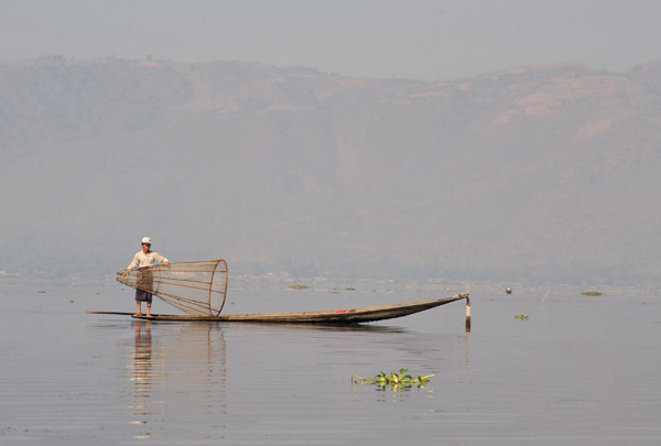 Inle Lake fisherman readying his fish trap