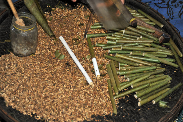 The contents of a local Burmese cigar (cheroot), Nam Pan Cigar Factory, Inle Lake
