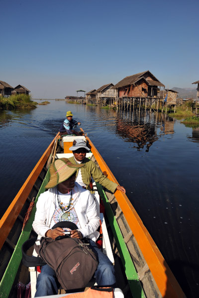 Cruising through the stilt villages of Inle Lake