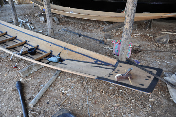 Inle Lake canoe with its joints freshly sealed