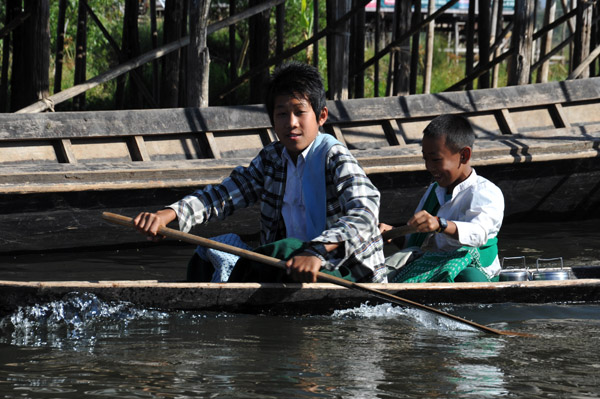 Boys in a canoe, Inle Lake