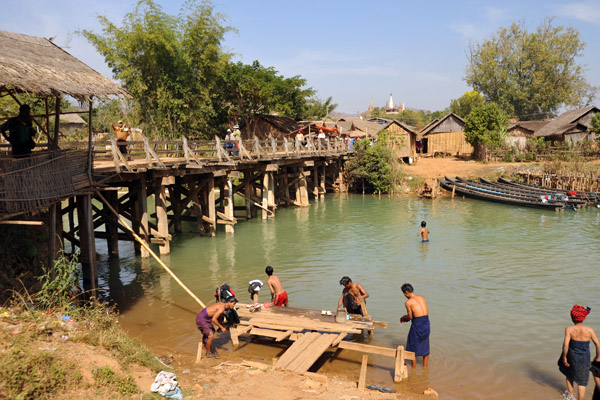 Villagers bathing in the river, Indein