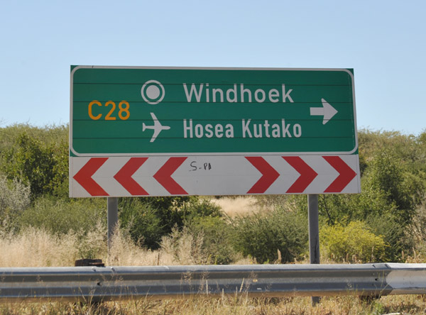Roadsign for Hosea Kutako International Airport, Windhoek