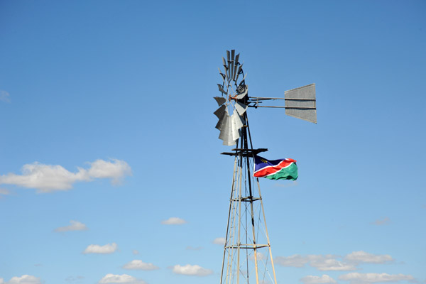 Windmill with the Namibian flag, Eureka