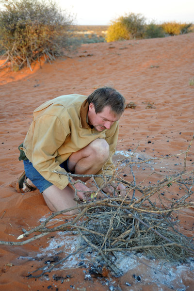 Eckhart preparing the fire