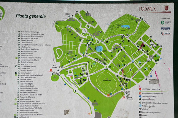 Map of the Villa Borghese which starts just east of Piazza del Popolo