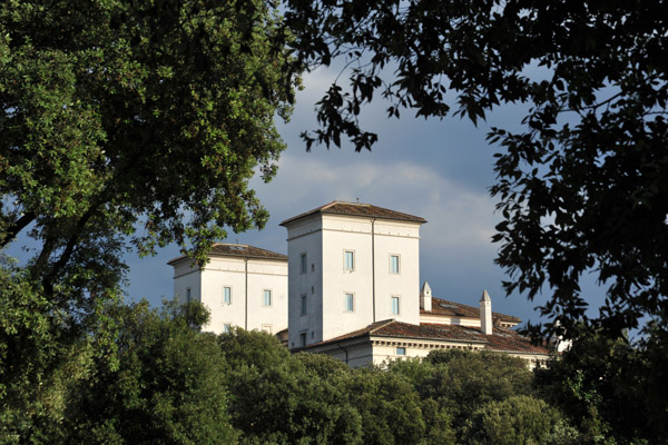 Towers of the Villa Borghese through the trees of the Deer Park