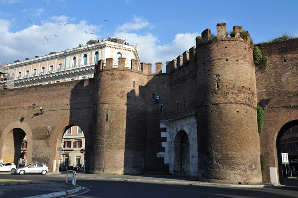 The walls were heighten and the Porta Pinciana enlarged in the 5th C. 