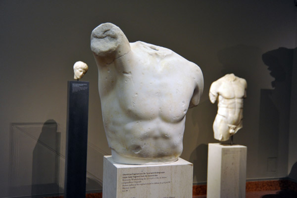 Upper body fragment from the Tyrannicides, Roman copy of Greek original on display in Athens ca 477 BC
