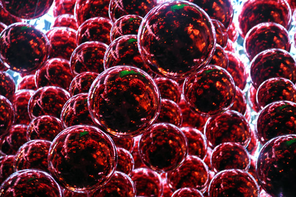 Giant red Christmas ornamental balls at the Singapore Flyer