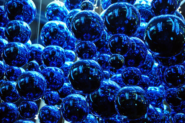 Giant blue Christmas ornamental balls at the Singapore Flyer
